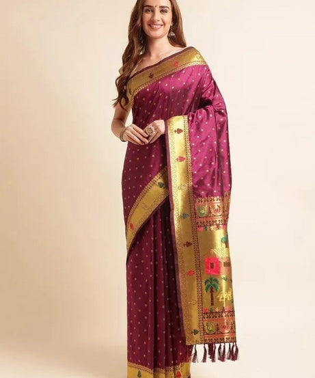 Beautiful Pure Soft Banarasi Lichi Silk Sari With Unstitched Blouse