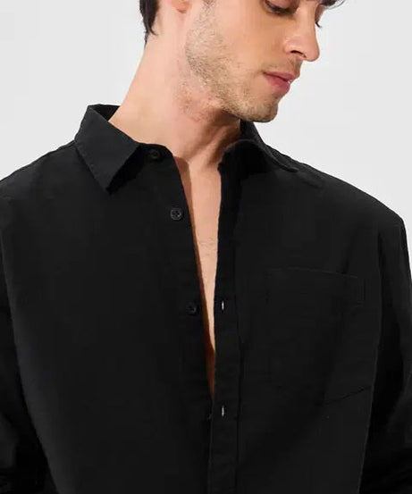 Cotton Linen Midnight Black Shirts