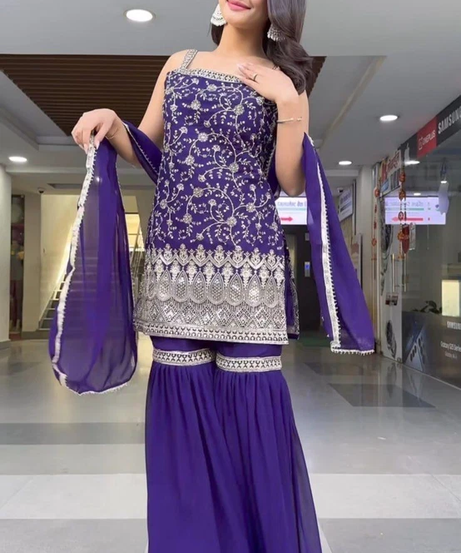 Heavy Faux Georgette Traditional Full Stitched Kurti Bottom & Dupatta Set 12-DC