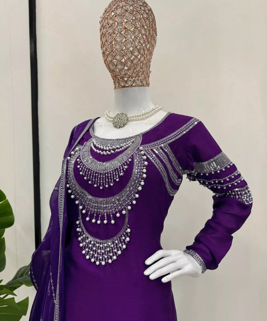 Chinon Silk Bollywood Designer Stylish Top Pant & Dupatta