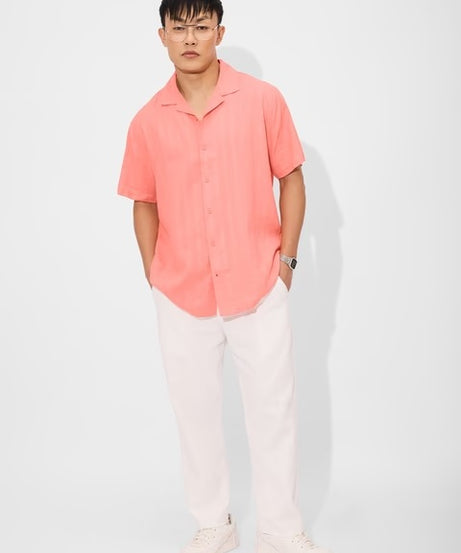 Solids Coral Men Textured Shirts
