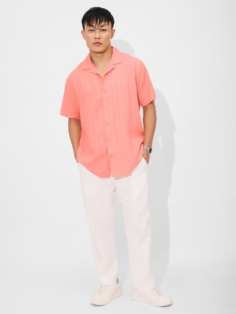 Solids Coral Men Textured Shirts