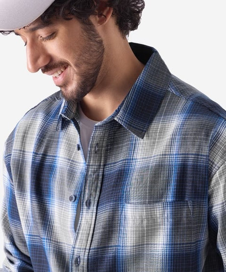 Plaid Blue & White Men Relaxed Shirts