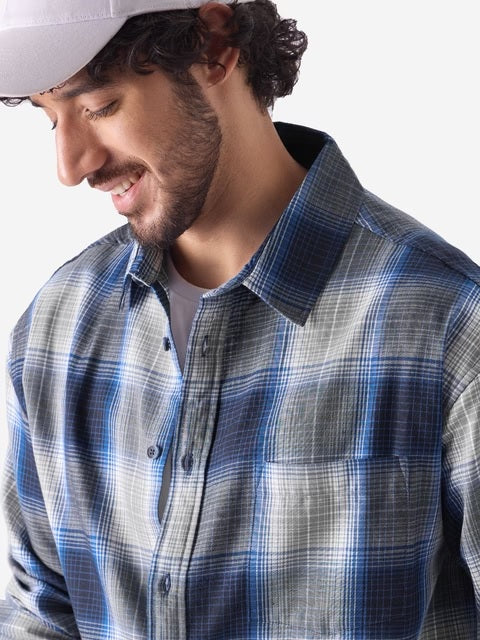 Plaid Blue & White Men Relaxed Shirts