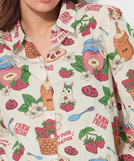 Cotton Linen Strawberry Women Boyfriend Shirts