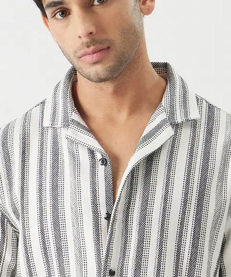 Monochrome Stripes Men Textured Shirts