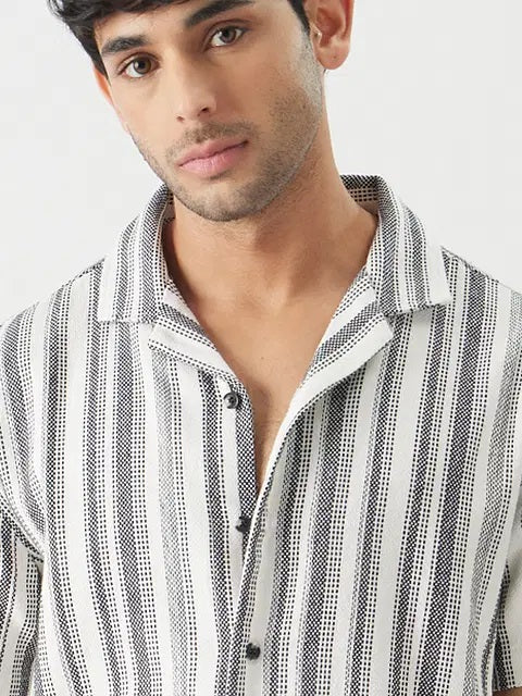 Monochrome Stripes Men Textured Shirts