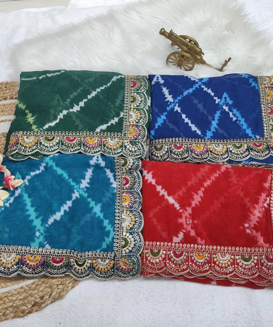 Soft Georgette Sari With Bhandhej Print And Designer Sari & Blouse