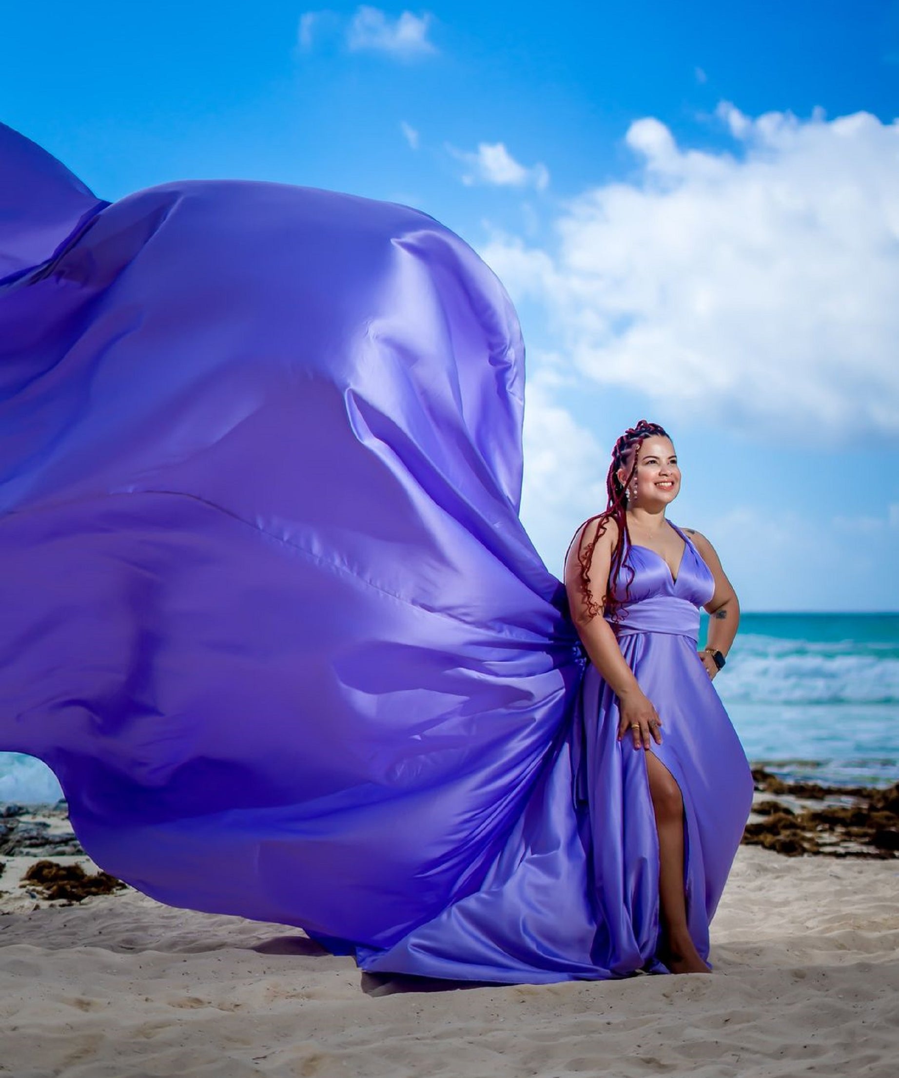 Photoshoot Dress | Flowy Dress | Satin Dress | Santorini Flying Dress