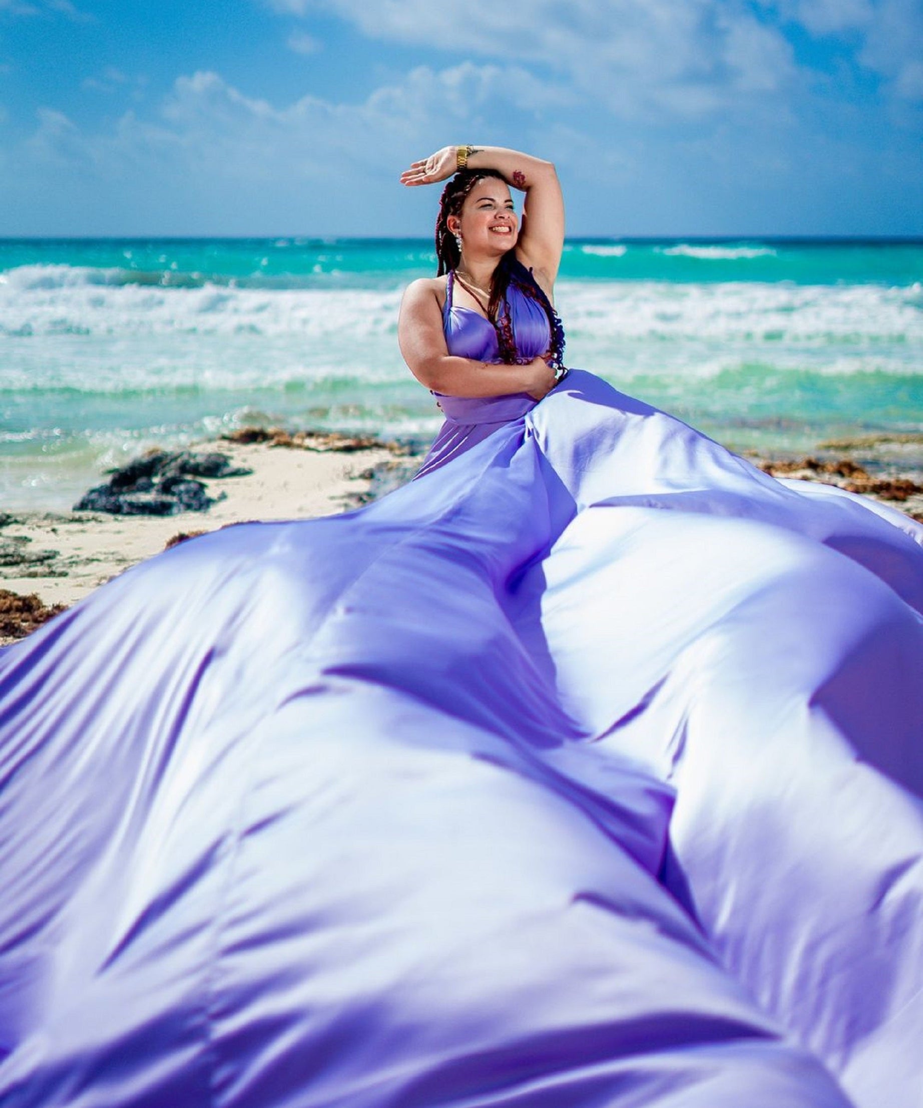 Photoshoot Dress | Flowy Dress | Satin Dress | Santorini Flying Dress