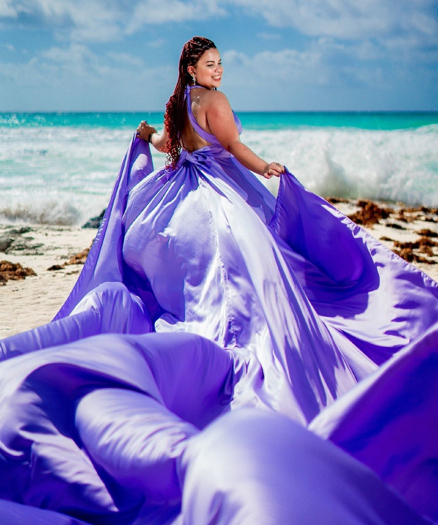 Photoshoot Dress | Flowy Dress | Satin Dress | Santorini Flying Dress