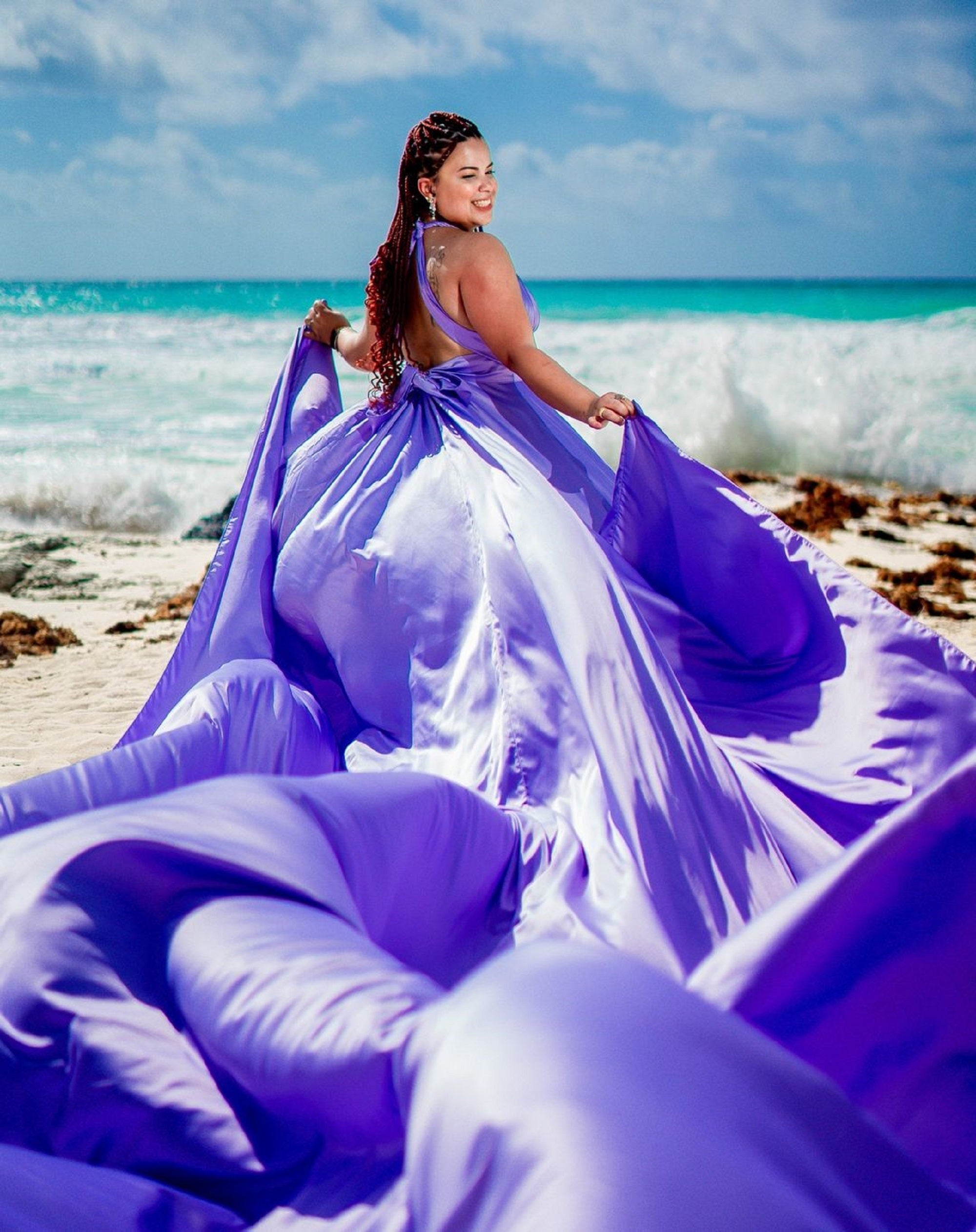 Photoshoot Dress | Flowy Dress | Satin Dress | Santorini Flying Dress