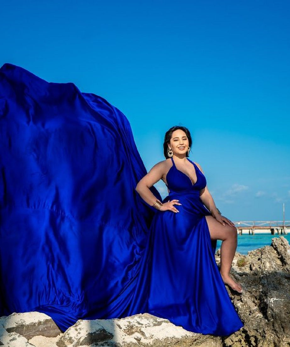 Satin Flying Dress Engagement Dress | Satin Long Train Dress