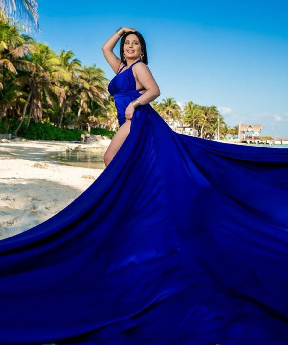 Satin Flying Dress Engagement Dress | Satin Long Train Dress