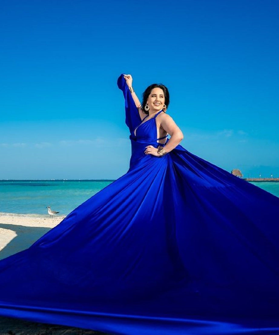 Satin Flying Dress Engagement Dress | Satin Long Train Dress