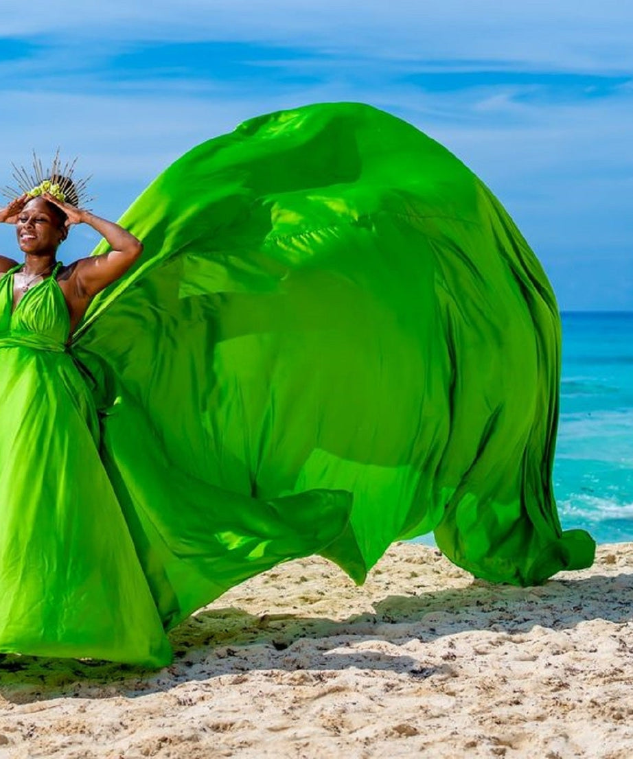 Long Train Photoshoot Dress |Satin Flying Dress Engagement Dress