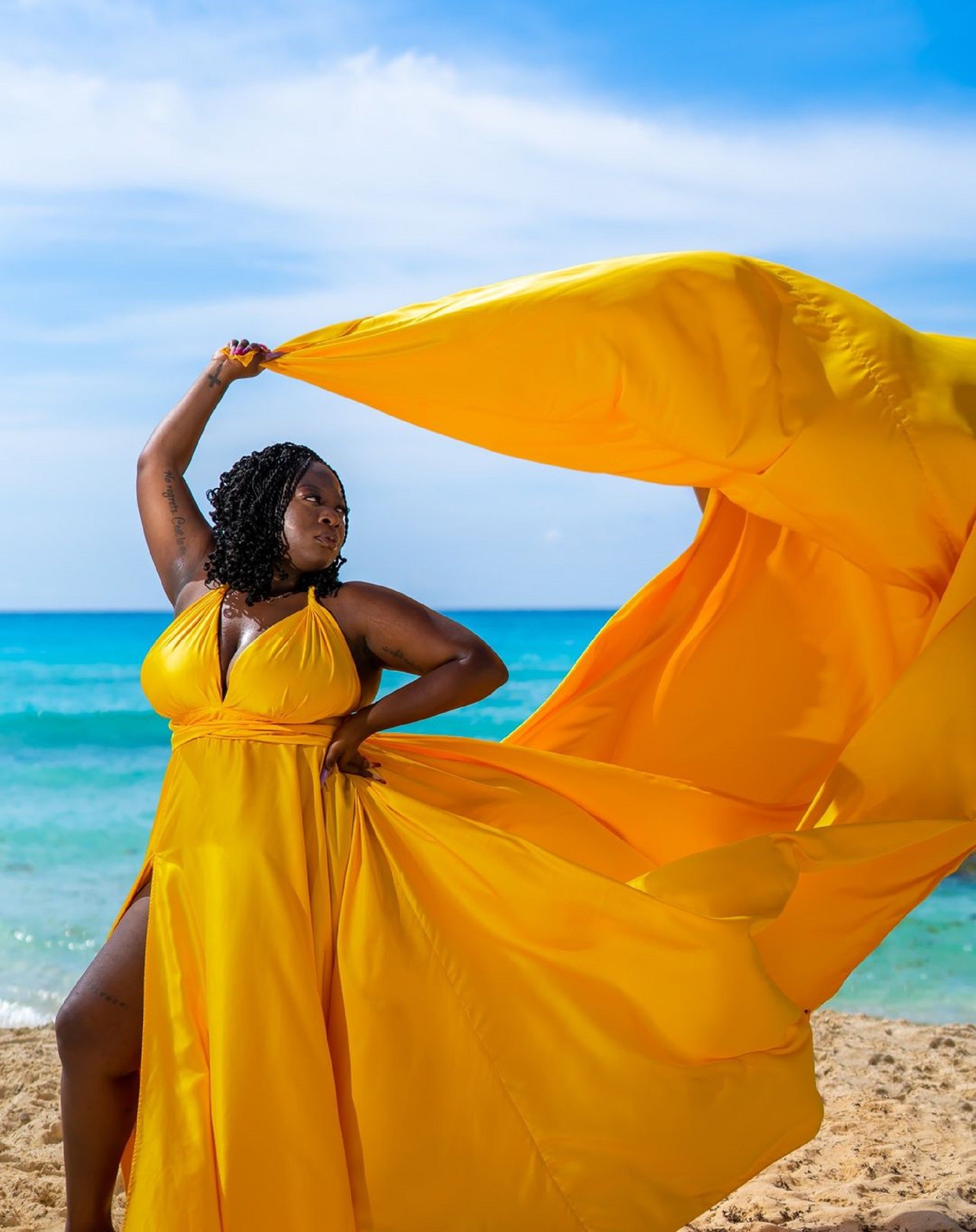 long Satin yellow dress, Flying satin dress, Long train dress