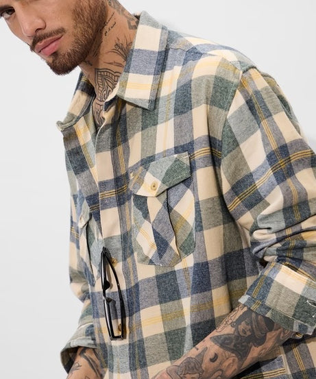 Plaid Blue, Green, and Yellow Men Utility Shirts