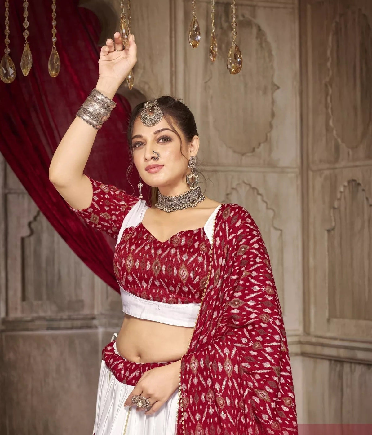 Traditional Cotton & Ikkat Print Lehenga Blouse Dupatta