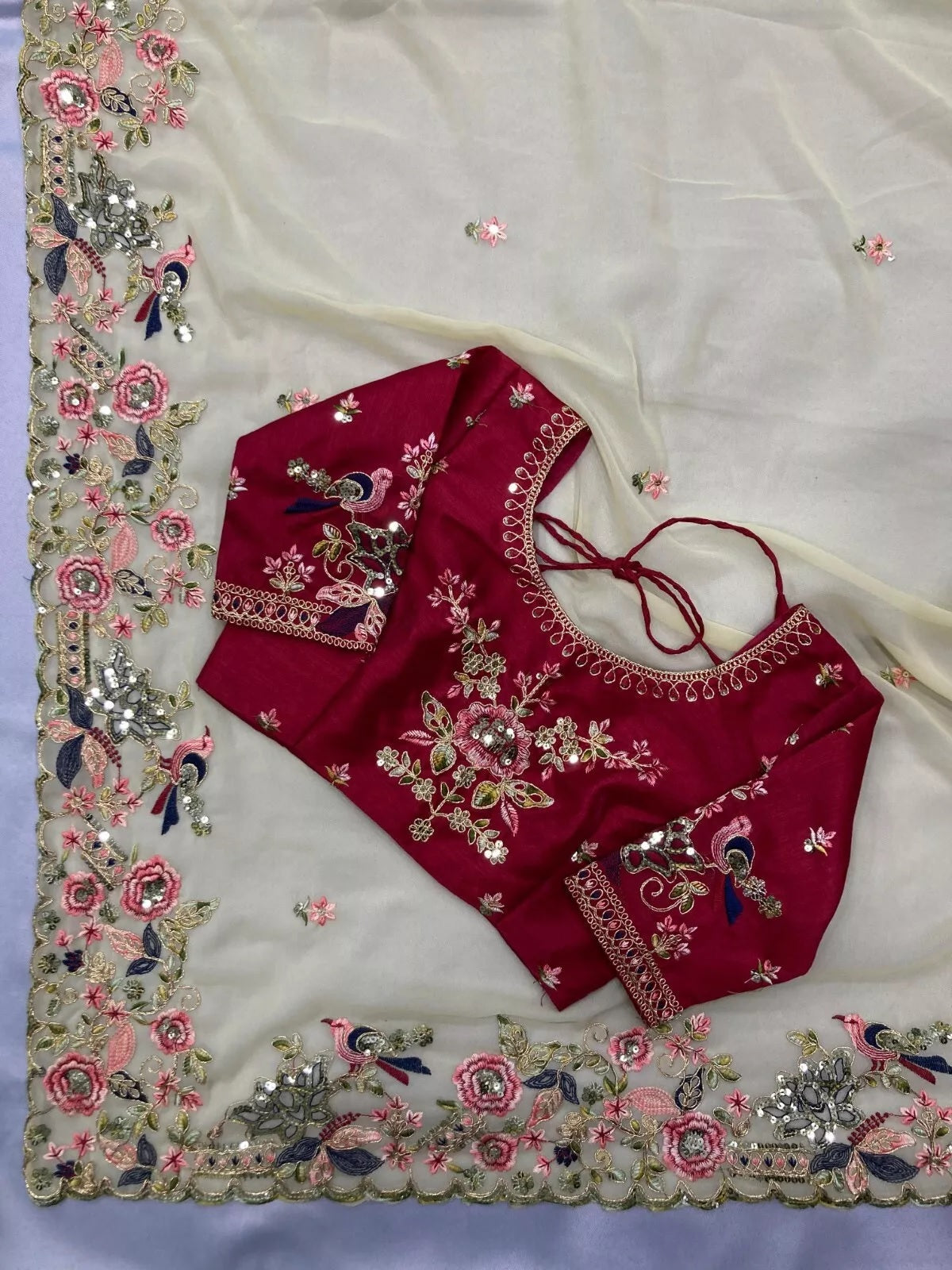 Georgette With Embroidery Work  Designer Sari & Blouse