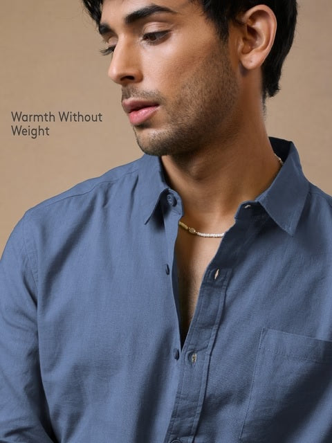 Deep Blue Cotton Linen Shirts