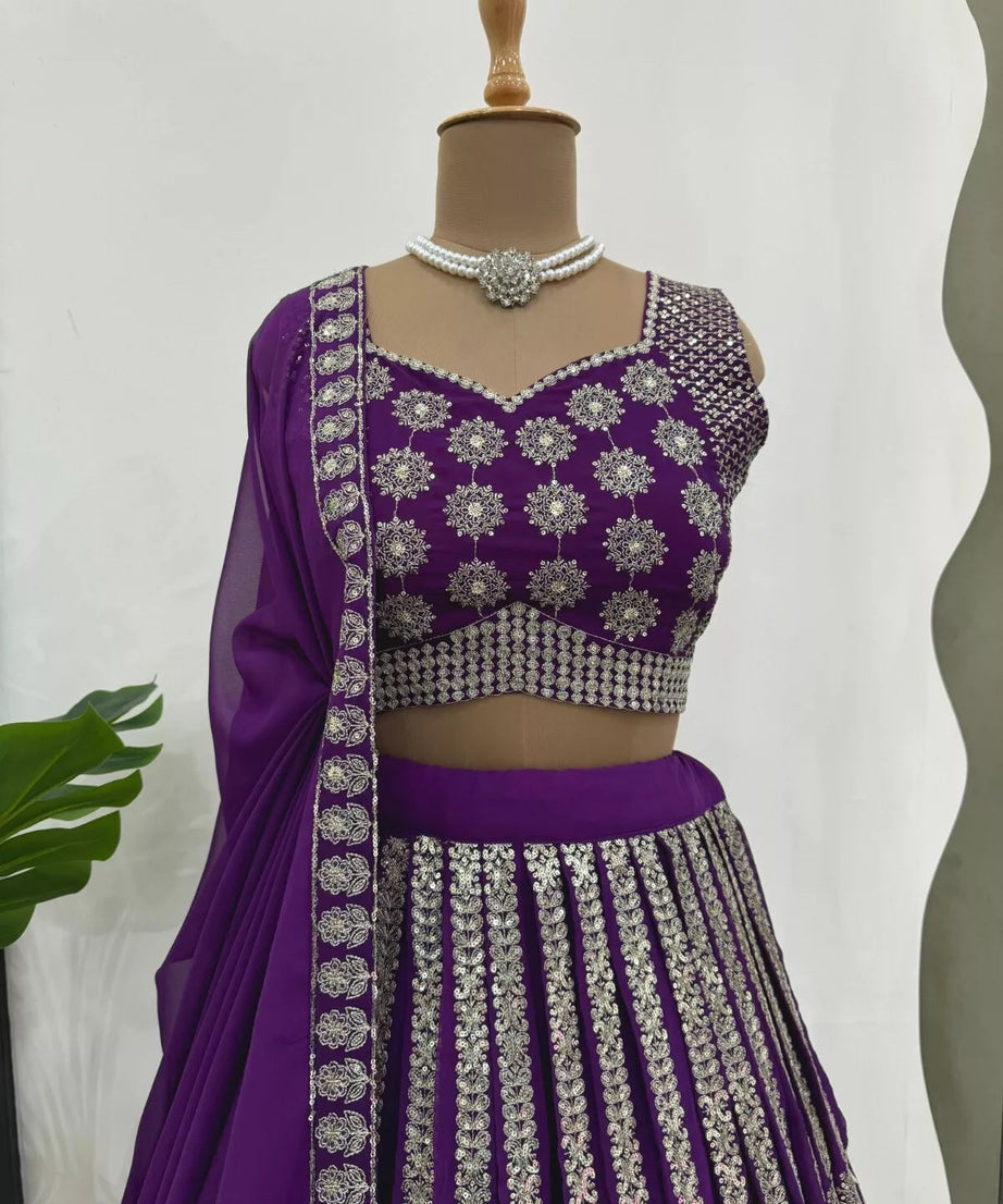 Georgette With Sequence Thread Work Designer Lehenga Blouse & Dupatta