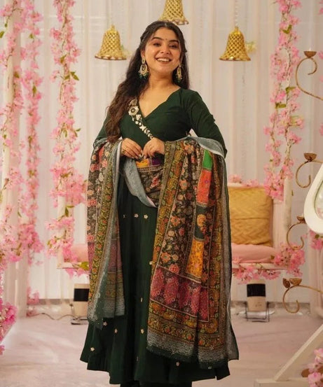 Heavy Pure Chinon Silk With Embroidery Work FullSleeves Gown Bottom Dupatta