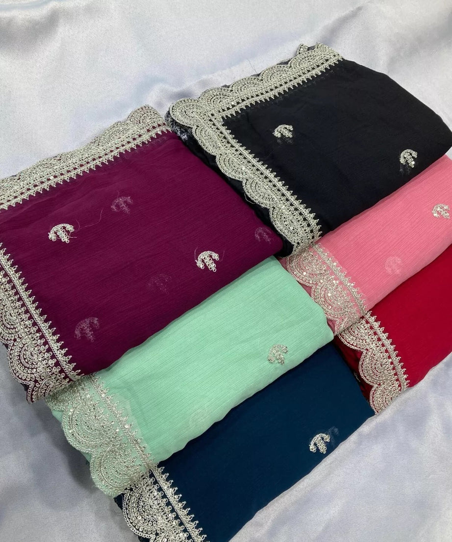 Traditional Party Zomato Chiffon Silk Saree, Wedding Bollywood Sari & Blouse