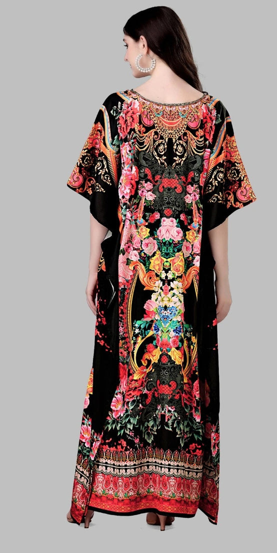 Women Soft Satin Silk Printed Kaftan,Beach Party Wear Kaftan Dress For Women