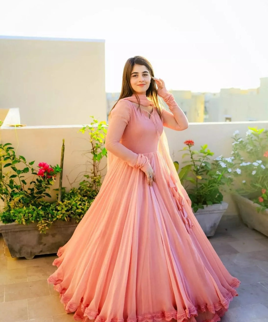 Traditional Wear Faux Georgette Long Anarkali Gown & Dupatta