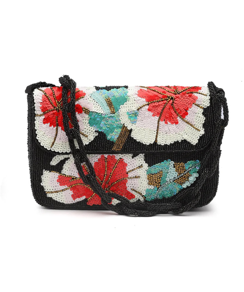 Coffer Floral Embellished Faux Silk Clutch