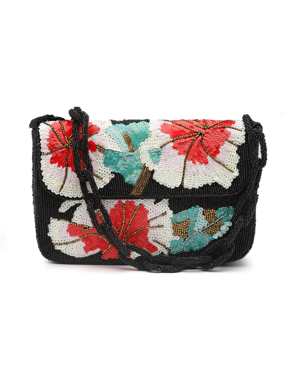 Coffer Floral Embellished Faux Silk Clutch