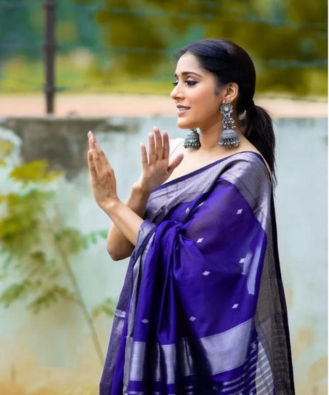 Purple Indian Beautiful Banarasi Soft Silk Saree With Blouse