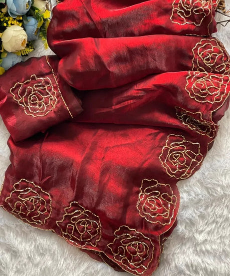 Beautiful Wedding Special Heavy Soft Satin Silk Saree,Party Festival Sari