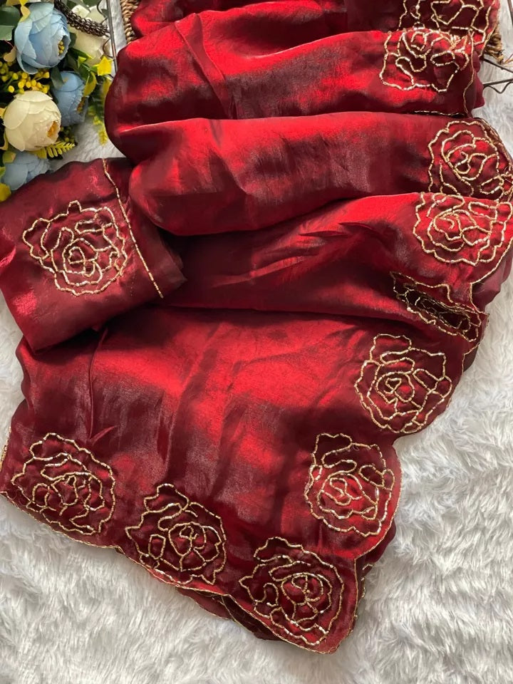 Beautiful Wedding Special Heavy Soft Satin Silk Saree,Party Festival Sari