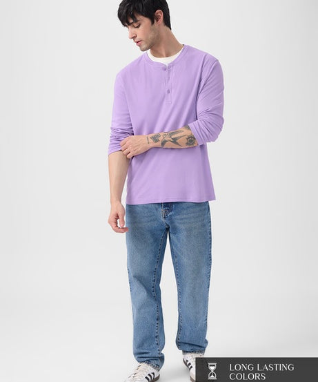 Light Lavender Supima Full Sleeve Henley T-Shirts