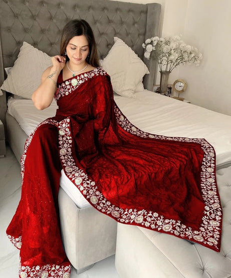 Women's  Beautiful Georgette Festival Wedding Wear Saree & Blouse 11-JR