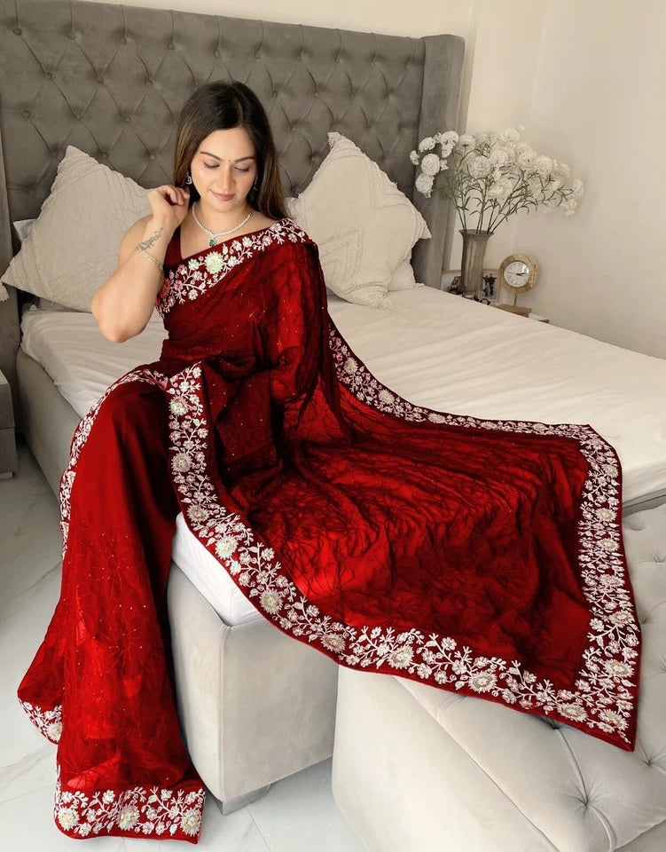 Women's  Beautiful Georgette Festival Wedding Wear Saree & Blouse 11-JR