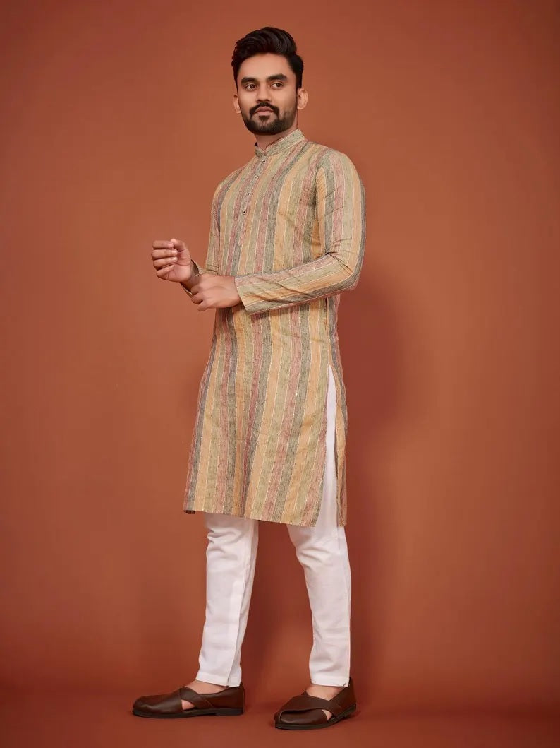 Lining Sequence Work Men's Kurta Pajama Set