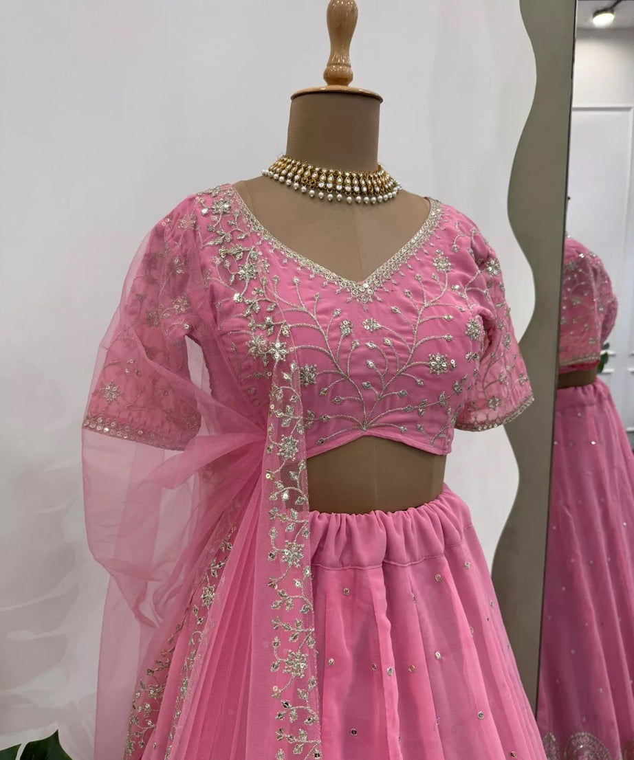 Style Faux Georgette Lehenga Blouse Dupatta