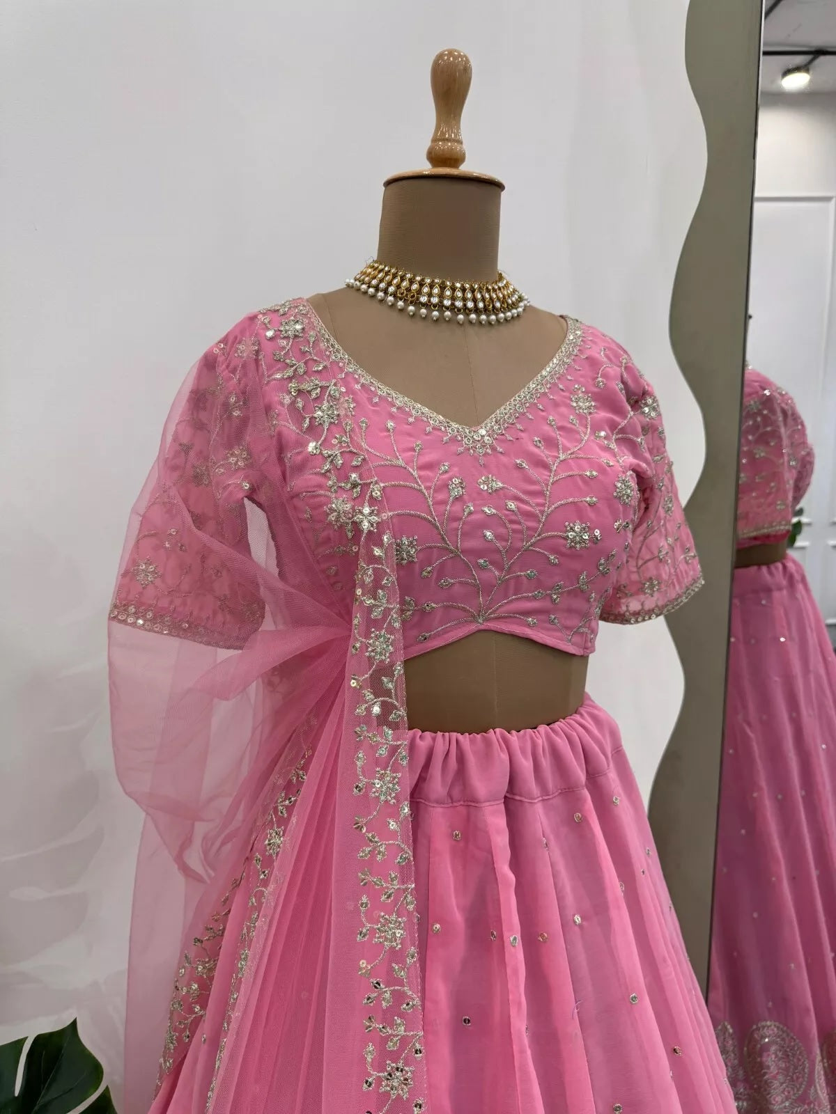 Style Faux Georgette Lehenga Blouse Dupatta