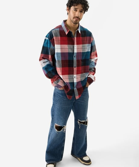 Plaid  Black, Blue and Red Men Relaxed Shirts
