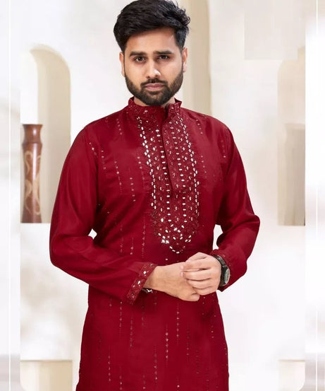 Classic Beautiful Exclusive Stitched 14 Kg Roman Silk Kurta Pajama For Mens
