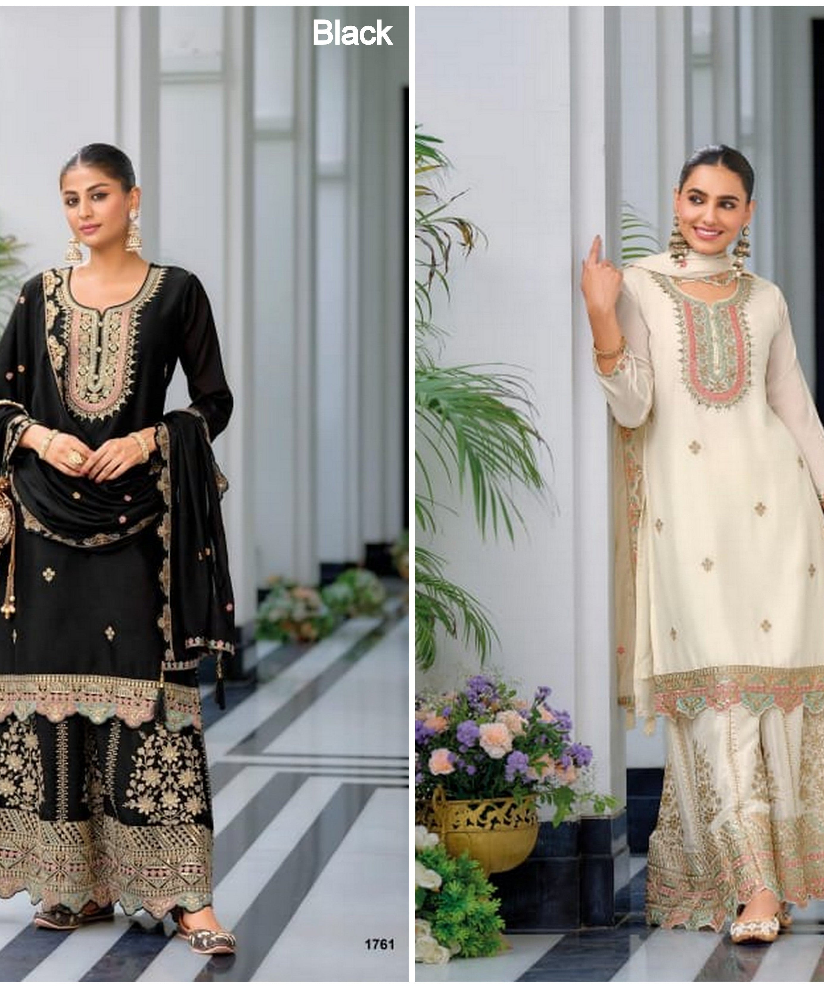 Real Chinon With Embroidery Designer Traditional Top Palazzo With Dupatta