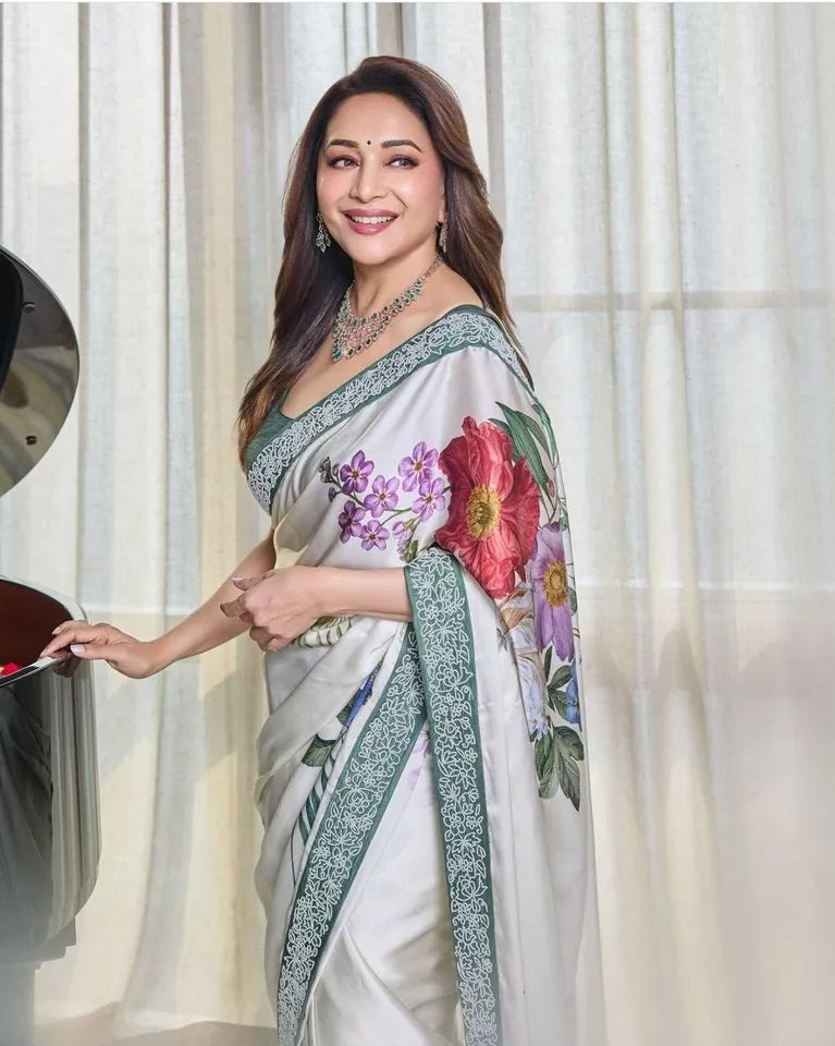 Women's Party Stylish Ultra Satin Silk Saree,Festival Wedding Sari Blouse