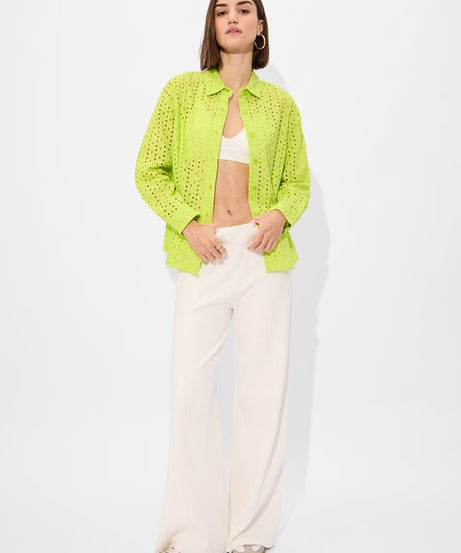 Cutwork Lime Women Boyfriend Shirts