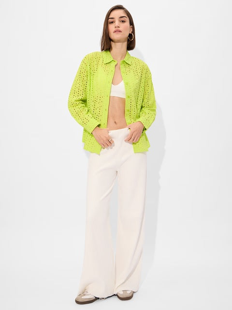 Cutwork Lime Women Boyfriend Shirts