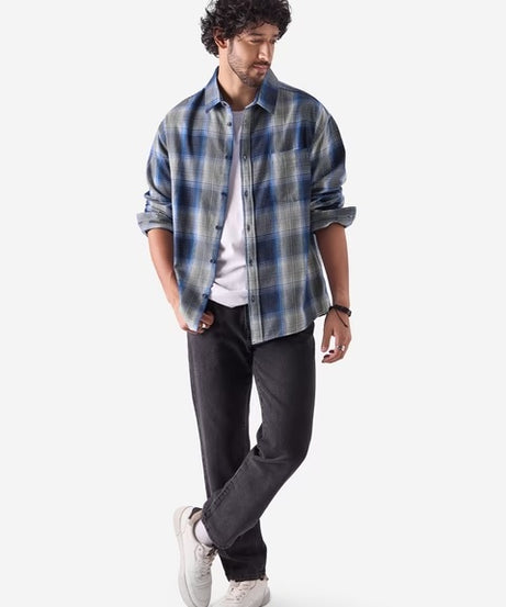 Plaid Blue & White Men Relaxed Shirts