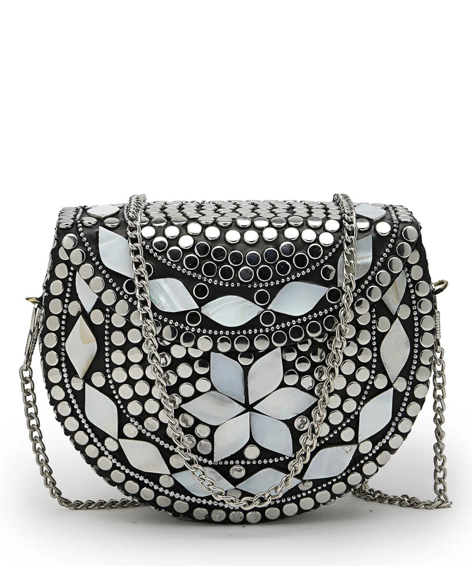 Mosaic Mosaic Embellished Metal Clutch