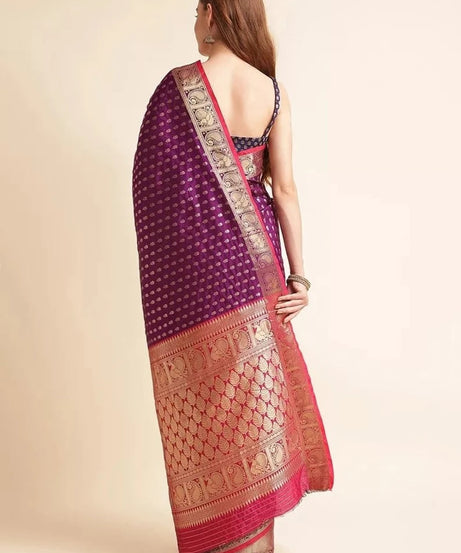 Traditional Banarasi Silk Saree with Gold Zari Weaving Sari & Blouse